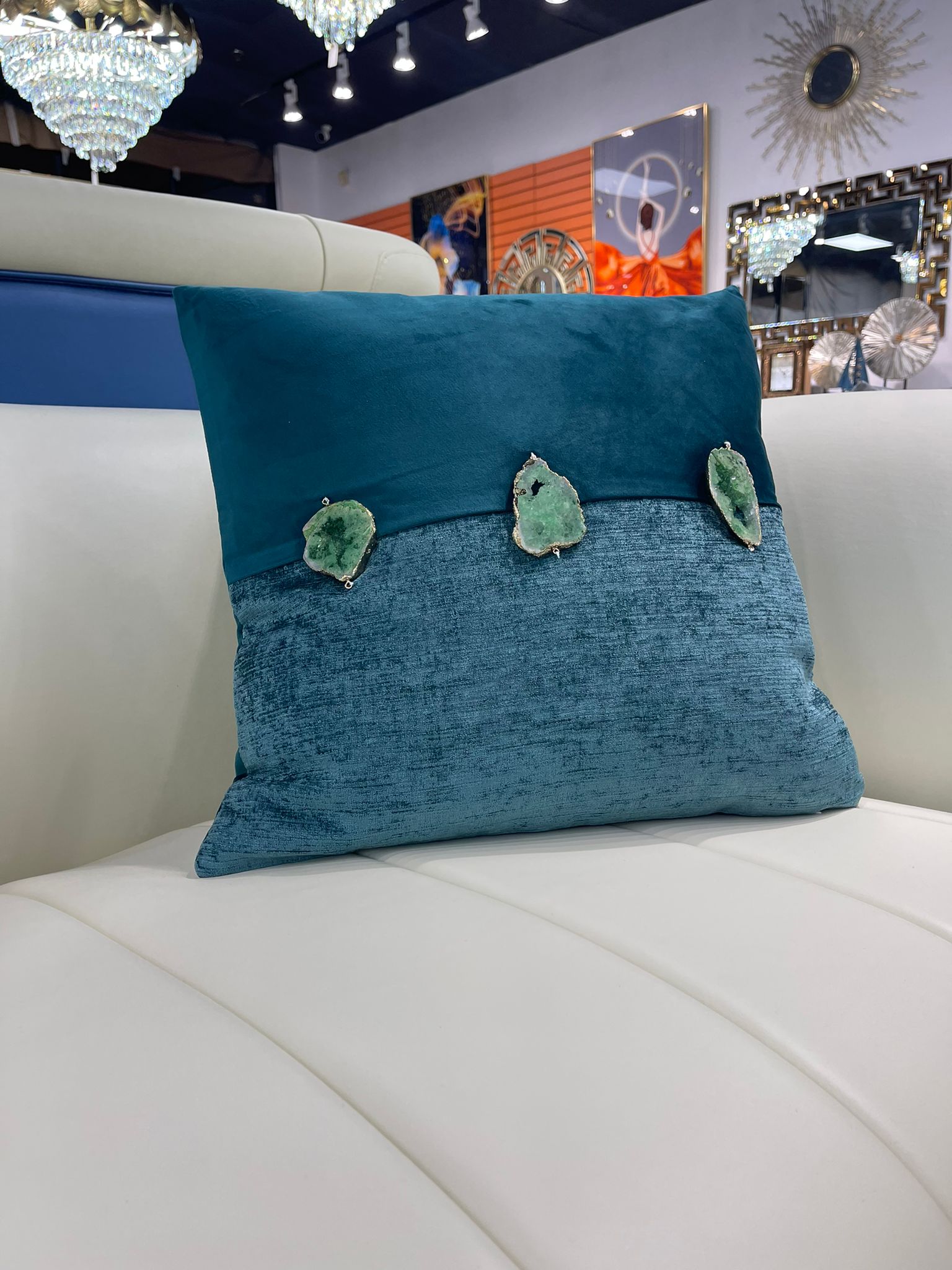 Blue Crystal Throw Pillow