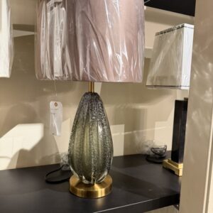 Smoky Fluted Lamp With Blush Shade, showroom photo for LAMP-14
