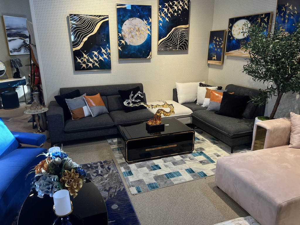 Charcoal and Ivory Corner Sectional — showroom photograph