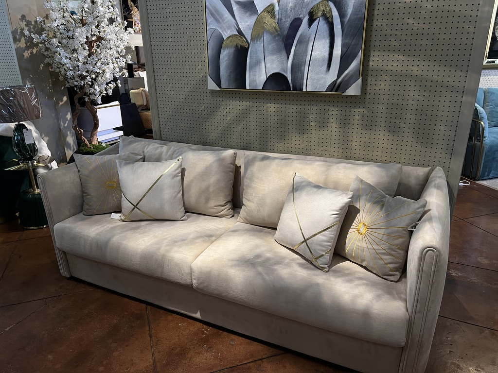Light Gray Slim-Arm Sofa — showroom photograph