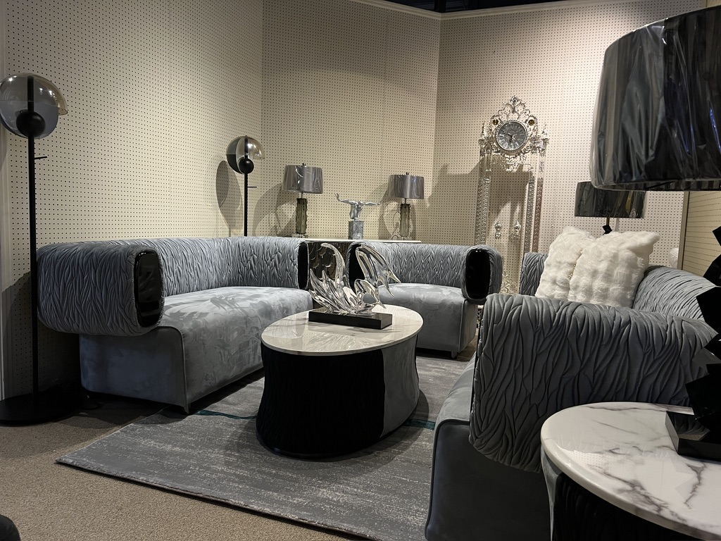 Gray Wave-Textured Sofa — showroom photograph