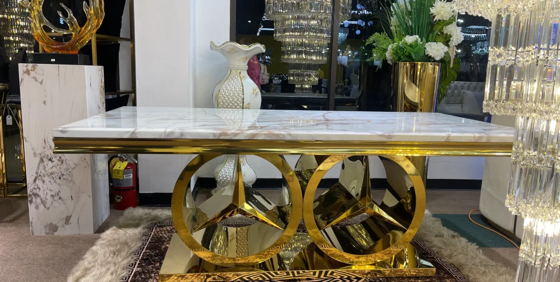 White Modern Mercedes Benz Marble Dining Table